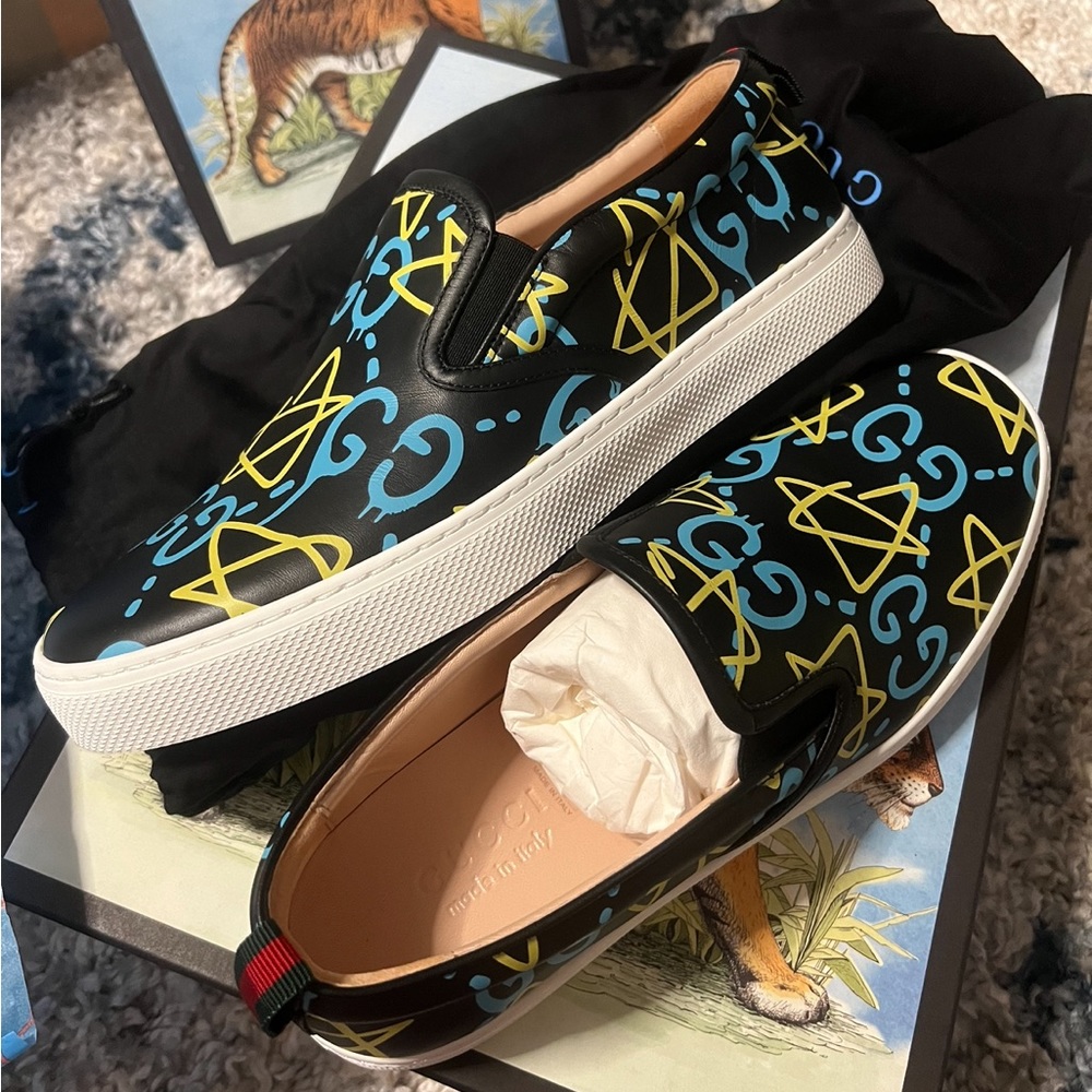 Gucci Ghost Graffiti Sneakers Slip On BNIB 8.5 9 RARE